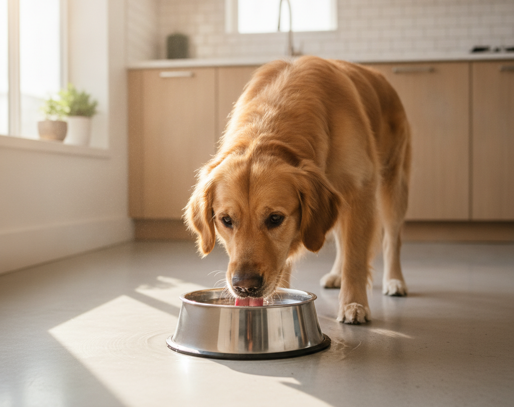 Dog being checked for common signs of dehydration