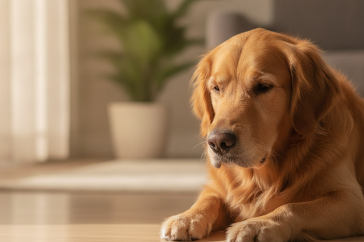 Dog licking one paw at night because of possible irritation